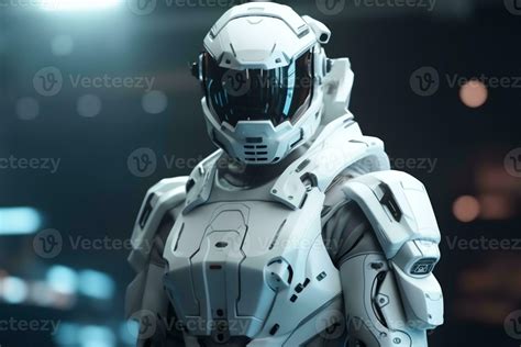 Soldier in futuristic space armor science fiction white armor inside ...