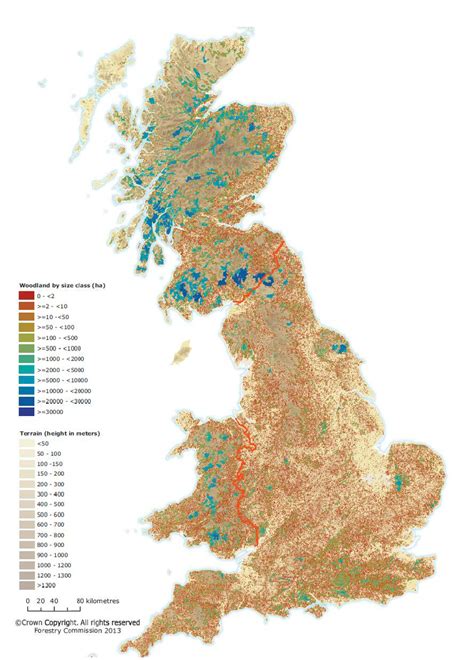 Map of woodland distribution in Britain by area (Forestry Commission,... | Download Scientific ...