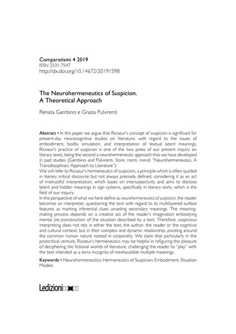 (PDF) The Neurohermeneutics of Suspicion. A Theoretical Approach The ...