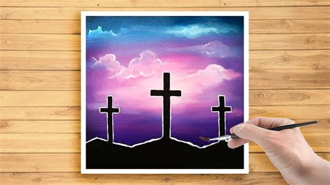 Holy Cross Acrylic Painting Step by Step -Easter Acrylic Painting Tutorial - YouTube