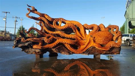 Incredible Octopus Art Created Through Chainsaw Carving