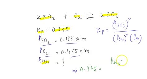 SOLVED: At 900 K, the following reaction has Kp = 0.345: 2SO2(g) + O2(g) -> 2SO3(g). In an ...