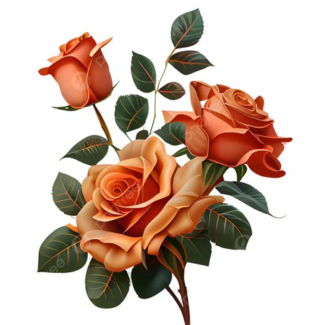 Hand Drawn Orange Color Roses, Roses, Orange, Flowers PNG Transparent ...