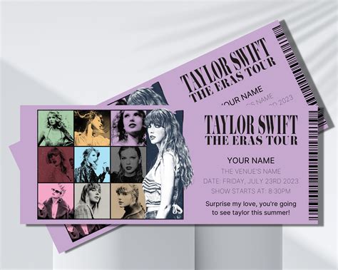 Personalizable SWIFT ERAS Tour Ticket, Taylor Swift Concert Ticket, Canva Template, Last Minute ...