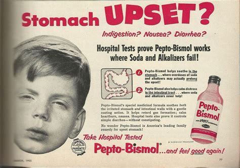 March 1955 Pepto-Bismol ad | Vintage tv ads, Floating head, Old advertisements