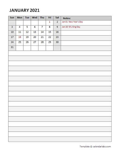 2021 Monthly Word Calendar Diary Template - Free Printable Templates