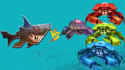 Hungry Shark Evolution - All 4 Giant Crab Boss vs DARKHAMMER New Shark ...