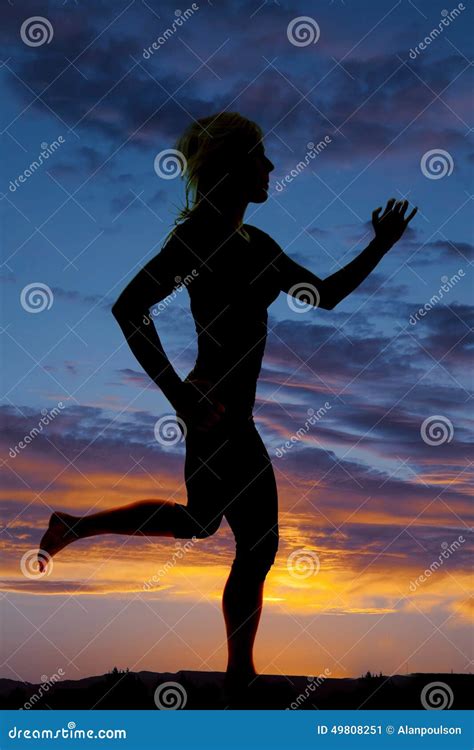 Silhouette of a Woman Running in the Sunset Stock Image - Image of exercising, hill: 49808251