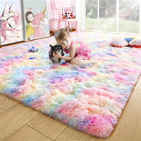 Noahas Fluffy Rainbow Rug for Girls Bedroom, Shaggy Area Rugs for Kids ...