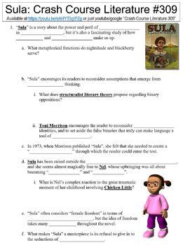 Crash Course Literature #309 (Sula) worksheet by Danis Marandis | TpT