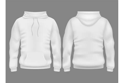 Men white blank hoodie in front and back view. Vector mockup isolated By Microvector | TheHungryJPEG