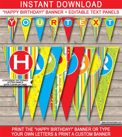 Colorful Pennant Banner Template | Happy Birthday Bunting