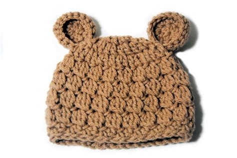 Crochet Baby Hat Bear Ears Light Brown Newborn Baby by ToryMakes