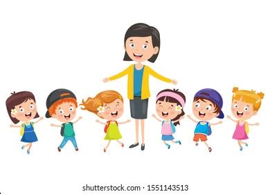 Little Students Their Teacher : image vectorielle de stock (libre de ...