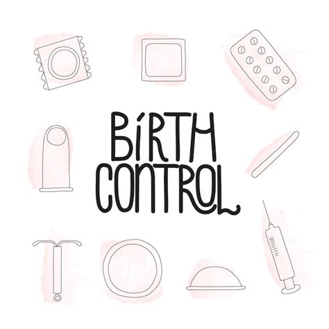 Premium Vector | Birth control set vector illustration Contraception methods with lettering ...