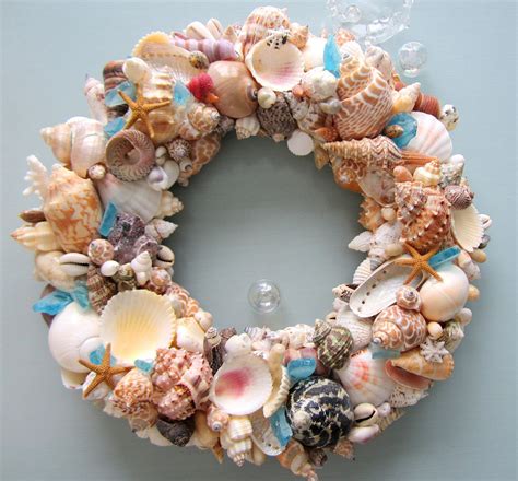 Beach Decor Seashell Wreath, Nautical Decor Shell Wreath w Sea Glass ...