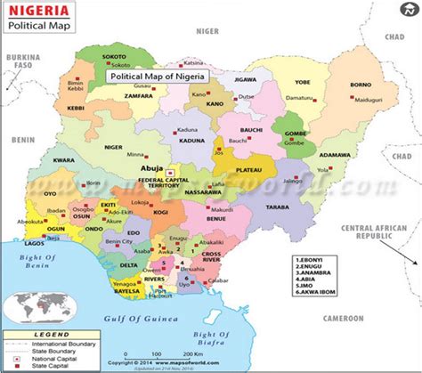 Map of Nigeria showing the location of Enugu in the national ...