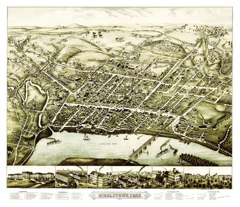 Bird's eye view of Middletown, Connecticut in 1877 - KNOWOL