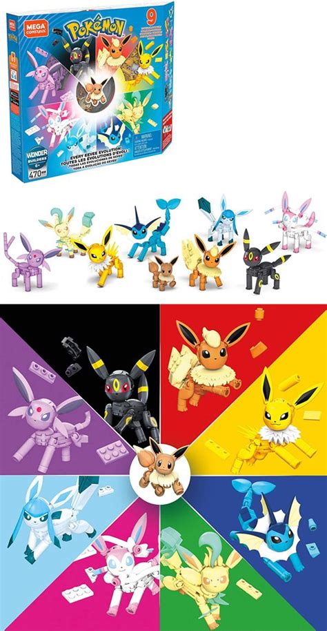 MEGA Pokemon Action Figure Building Toys for Kids, Every Eevee Evolution with 470 Pieces, 9 ...