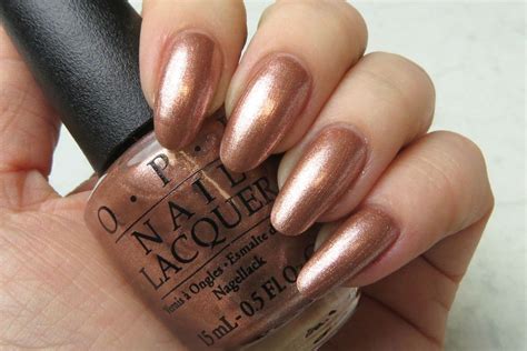 OPI Worth a Pretty Penne Review Swatch | metallic copper with a hint of rose gold in person ...