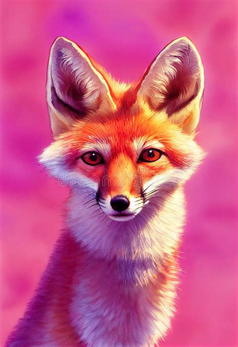 Watercolor Portrait of Cute Kit Fox Land Animal. Stock Illustration ...