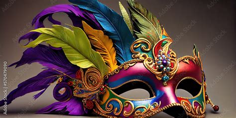 Colorful Mardi Gras mask - bright feathers and ornate design to ...