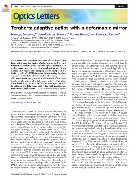 (PDF) Terahertz adaptive optics with a deformable mirror