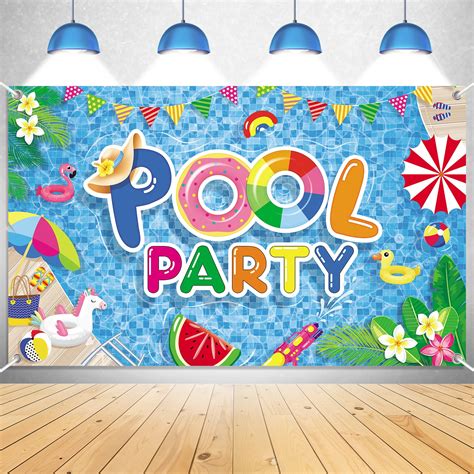 Buy Pool Party Decorations Summer Backdrop Pool Party Banner for ...