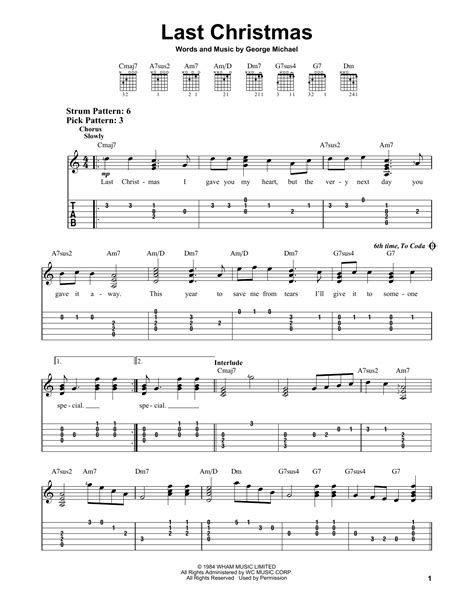 Last Christmas sheet music by George Michael (Easy Guitar Tab – 95717)