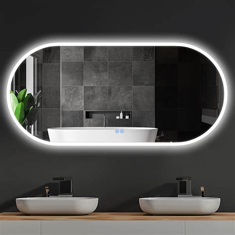 large oval lighted bathroom mirror touch LED control luxury 32 inch vanity mirror ring light for ...