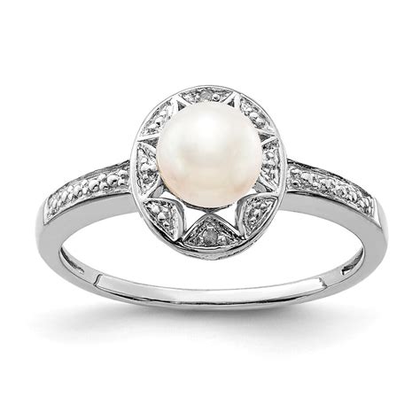 Ring Birthstone - Sterling Silver 2 MM Diamond and FW Cultured Pearl ...