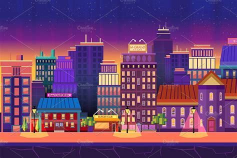 Night City Background 2D | Pre-Designed Illustrator Graphics ~ Creative Market