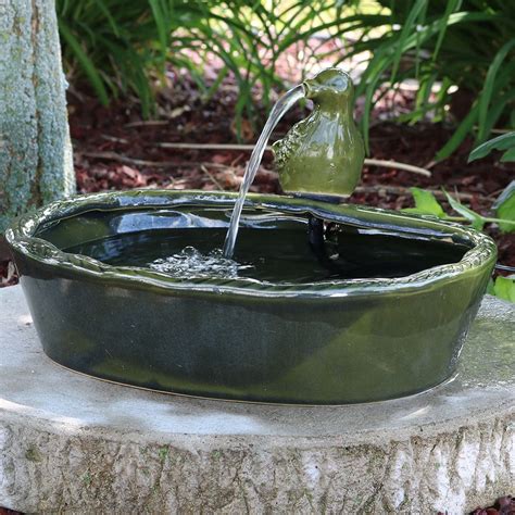 Sunnydaze Solar Powered Water Fountain - Green Glazed Ceramic Dove ...