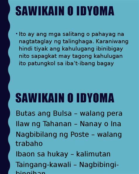 Mga Halimbawa Ng Sawikain O Idyoma | Images and Photos finder