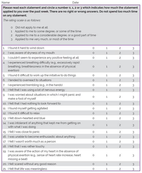 Depression Anxiety Stress Scale (DASS 21) form