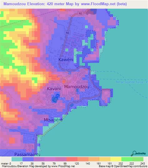 Elevation of Mamoudzou,Mayotte Elevation Map, Topography, Contour