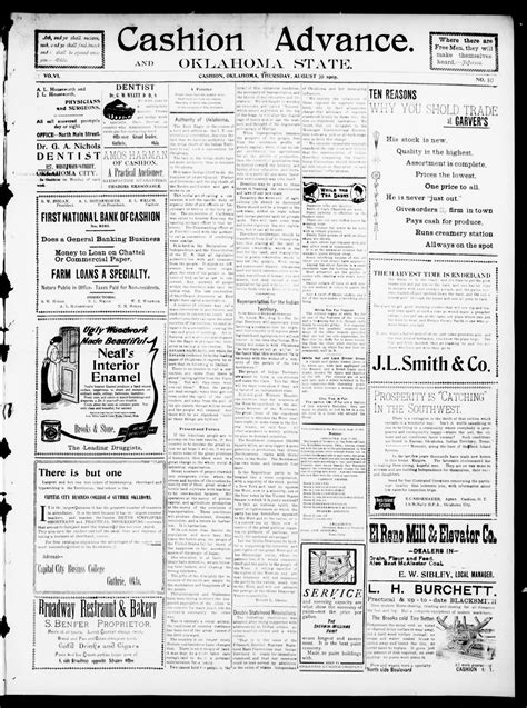 Cashion Advance. and Oklahoma State. (Cashion, Okla.), Vol. 6, No. 10, Ed. 1 Thursday, August 10 ...