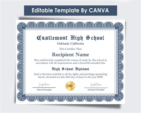 High School Diploma, Diploma Template, Canva Editable Homeschool ...