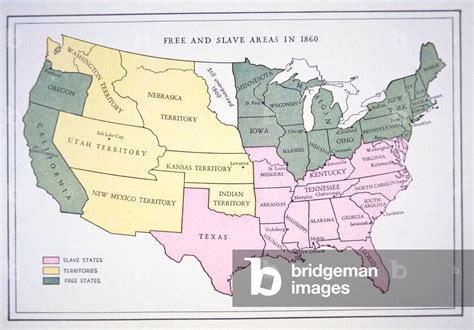 Image of Map of Free and Slave Areas in the USA in by American School ...