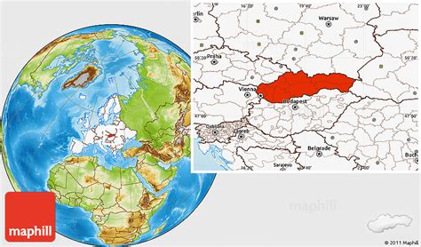 Physical Location Map of Slovakia, highlighted continent