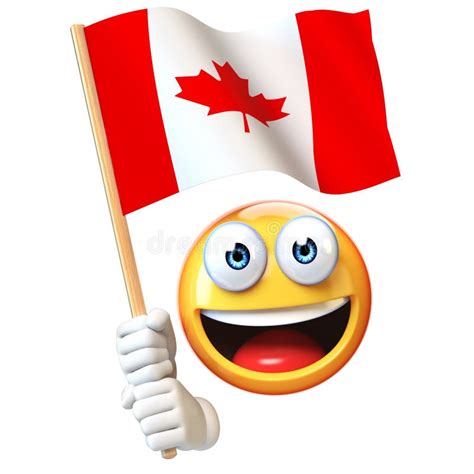 Emoji Holding Canadian Flag, Emoticon Waving National Flag of Canada 3d Rendering Stock ...