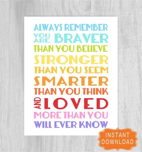 Printable Always Remember You Are Braver RAINBOW Nursery Decor DIY Digital File 8x10 DOWNLOAD ...