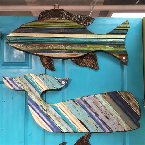 Red Snapper and Whale, reclaimed wood wall sculptures. Stallings, Red Snapper, Reclaimed Wood ...