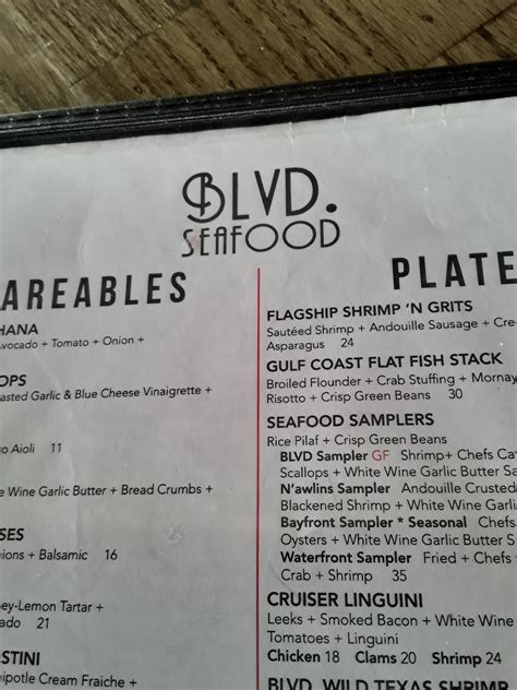 Menu at BLVD Seafood steakhouse, Galveston