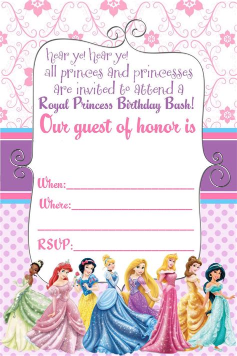 FREE Printable Disney Princess Ticket Invitation Template | Drevio ...