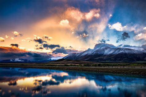 new, Zealand, South, Island, Mountains, Snow, Lake, Reflection, Sky, Clouds, Sunrise, Sunset ...