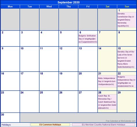 September 2030 EU Calendar with Holidays for printing (image format)