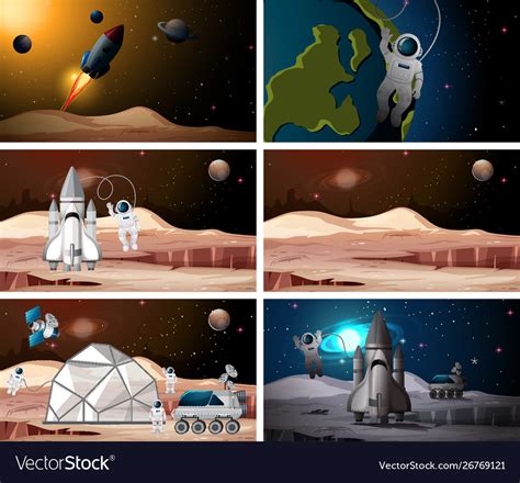 Set astronaut scenes Royalty Free Vector Image