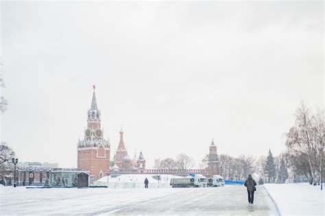 Premium Photo | View of the red square in winter