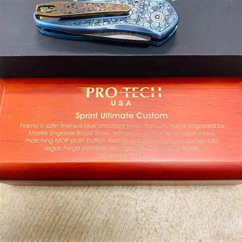 ProTech 2022 Sprint Custom 002 2" Blue Anodized Titanium Frame Engraved by Bruce Shaw, Vegas ...